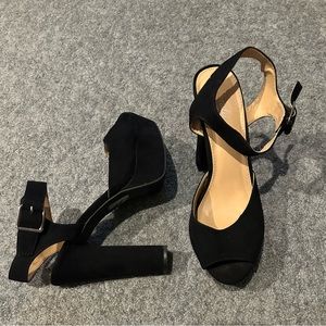 Candie's Faux Suede Black Peep-Toe Heels